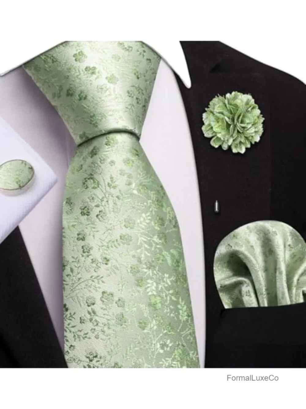 Men's Tie & Cufflinks Set with Lapel Pin & Pocket Square, Formal Wear